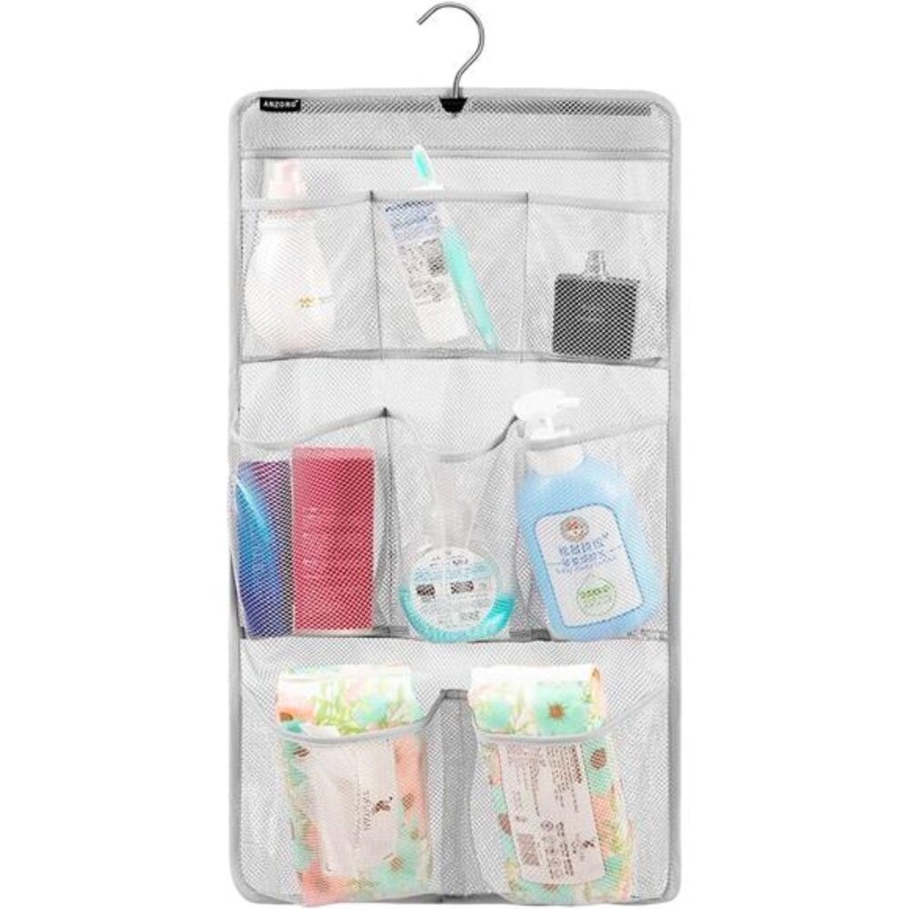 Mesh Shower Organizer Hanging Caddy Bathroom Storage 8 Pockets Quick Dry